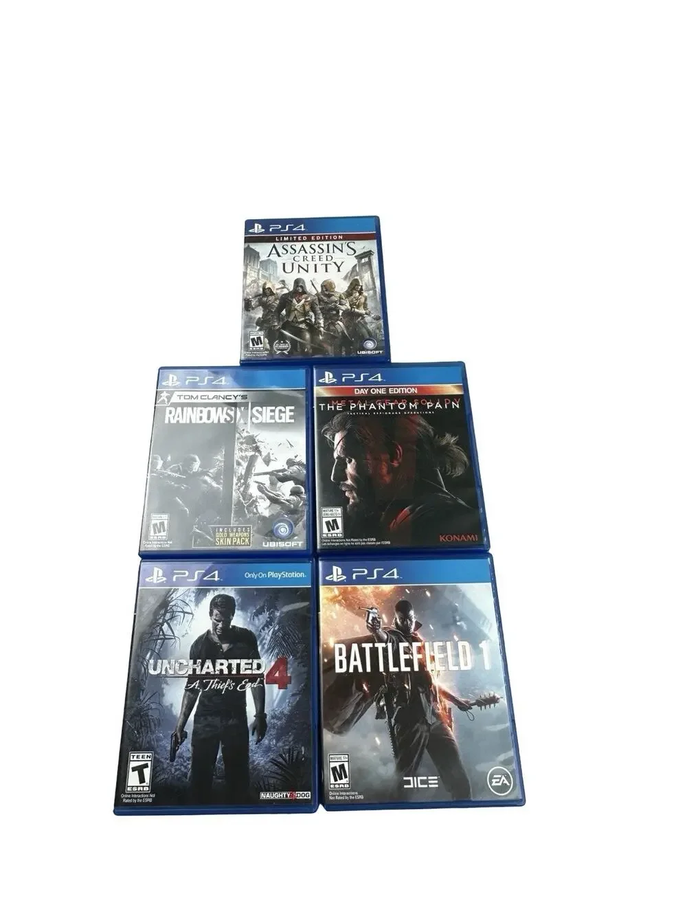 PS4 Game Lot MGS V Phantom Pain Uncharted 4 Rainbow Six Siege Battlefield 1